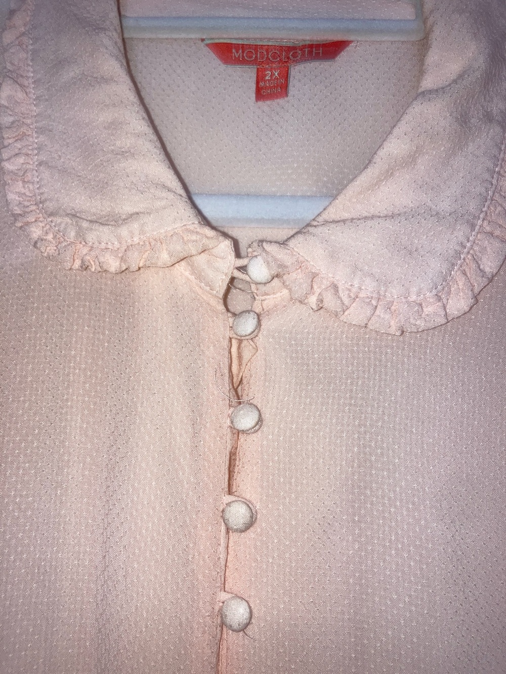 Modcloth Pale Pink Ruffle Collar Button-Front Blouse - Picture 4 of 6